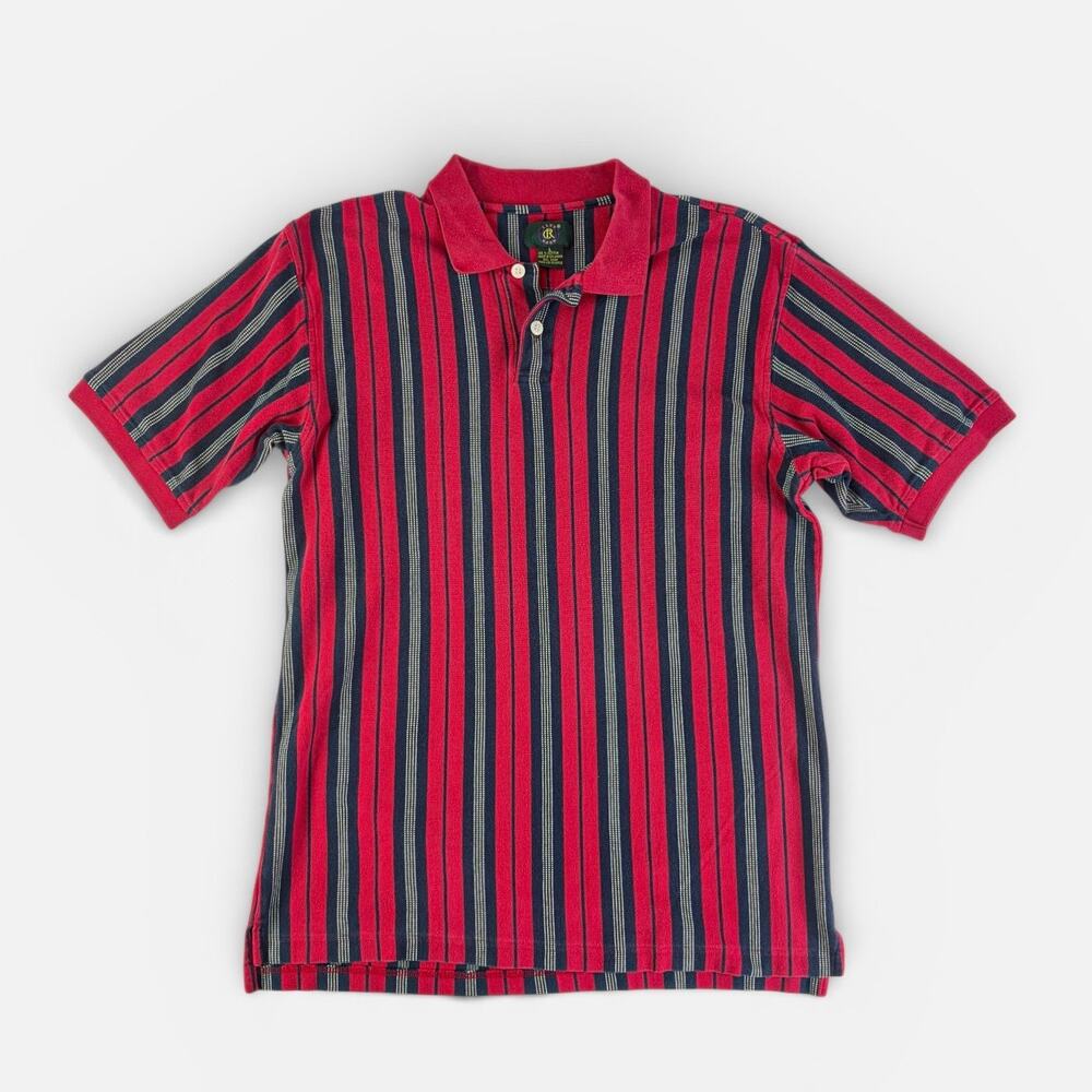 Vintage Club Room Red Navy Vertical Barcode Stripes Short Sleeve Polo Shirt Sz L